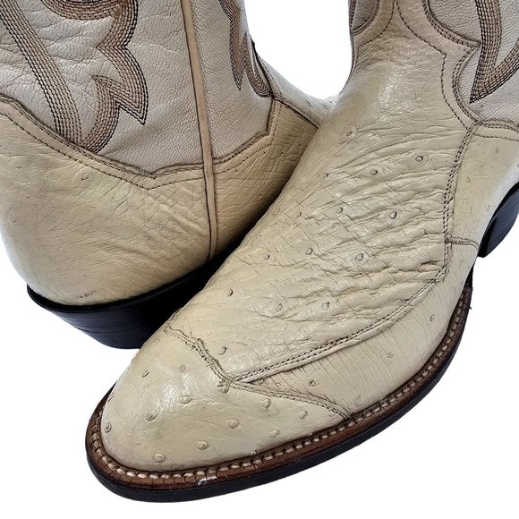 Vintage Cowboy Boots Quill Ostrich Cream Ivory Sanders Men's 7.5D Western Boots - Picture 9 of 16